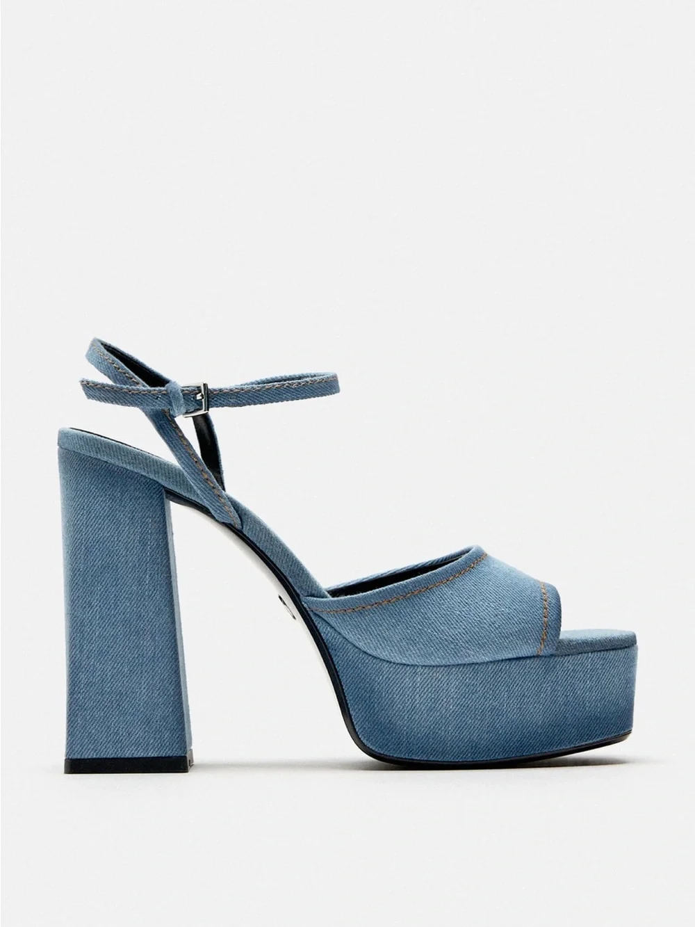 Zara Denim Platform Block Heel Sandal in Light Blue